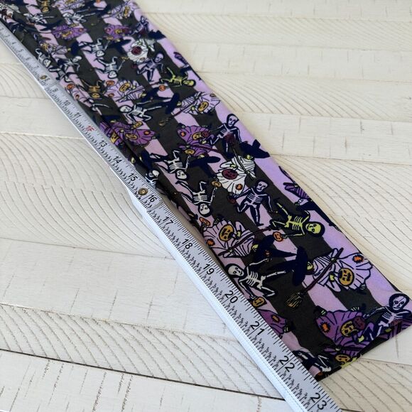 LuLaRoe Leggings Tween Halloween Trick or Treat Skeletons Witches Stripes Purple - Picture 8 of 9